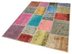 Patchwork Multi Pamuk Üzerine Yün El Dokuma Kilim-143x199 - Görsel 3