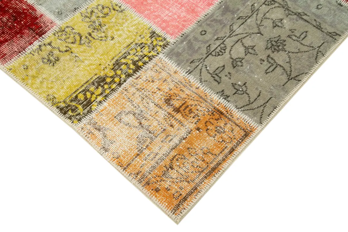 Patchwork Multi Pamuk Üzerine Yün El Dokuma Kilim-143x199 - Görsel 4