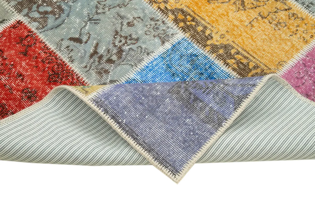Patchwork Multi Pamuk Üzerine Yün El Dokuma Kilim-143x199 - Görsel 6