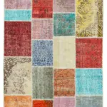 Patchwork Multi Pamuk Üzerine Yün El Dokuma Kilim-143x206