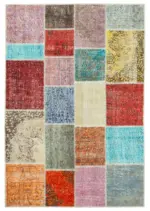 Patchwork Multi Pamuk Üzerine Yün El Dokuma Kilim-143x206