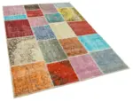 Patchwork Multi Pamuk Üzerine Yün El Dokuma Kilim-143x206 - Görsel 2