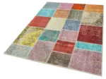Patchwork Multi Pamuk Üzerine Yün El Dokuma Kilim-143x206 - Görsel 3