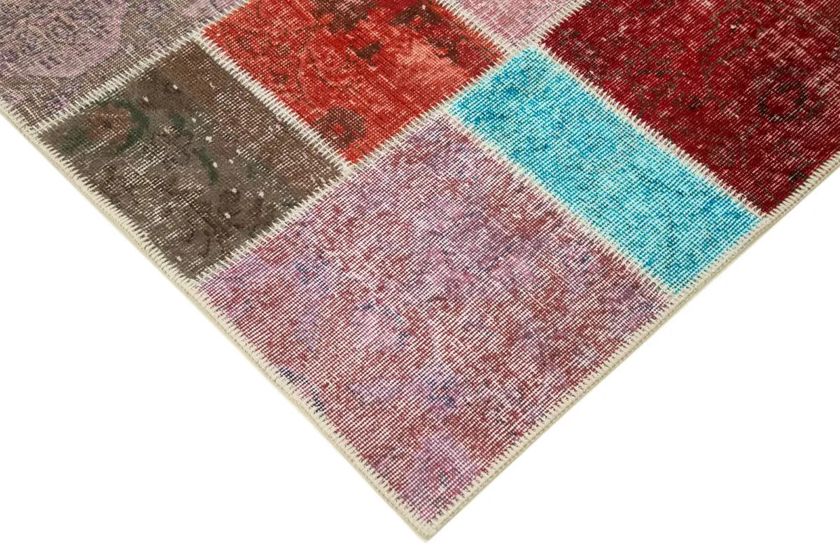 Patchwork Multi Pamuk Üzerine Yün El Dokuma Kilim-143x206 - Görsel 4