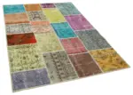 Patchwork Multi Pamuk Üzerine Yün El Dokuma Kilim-144x203 - Görsel 2