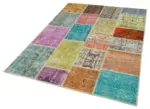 Patchwork Multi Pamuk Üzerine Yün El Dokuma Kilim-144x203 - Görsel 3