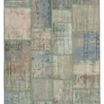 Patchwork Mavi Pamuk Üzerine Yün El Dokuma Kilim-140x204