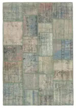 Patchwork Mavi Pamuk Üzerine Yün El Dokuma Kilim-140x204