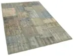 Patchwork Mavi Pamuk Üzerine Yün El Dokuma Kilim-140x204 - Görsel 2