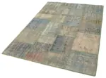 Patchwork Mavi Pamuk Üzerine Yün El Dokuma Kilim-140x204 - Görsel 3