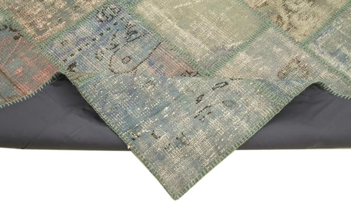 Patchwork Mavi Pamuk Üzerine Yün El Dokuma Kilim-140x204 - Görsel 6