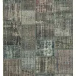 Patchwork Gri Pamuk Üzerine Yün El Dokuma Kilim-150x210