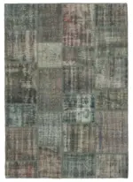 Patchwork Gri Pamuk Üzerine Yün El Dokuma Kilim-150x210