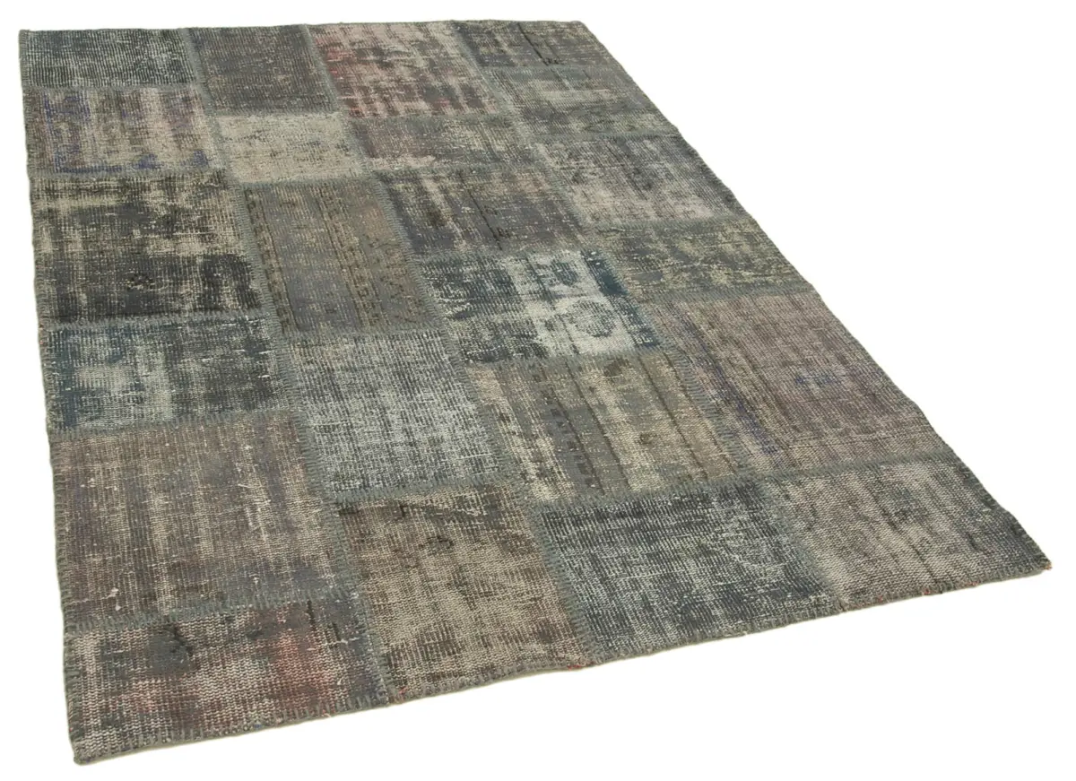Patchwork Gri Pamuk Üzerine Yün El Dokuma Kilim-150x210 - Görsel 2