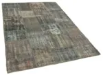 Patchwork Gri Pamuk Üzerine Yün El Dokuma Kilim-150x210 - Görsel 2