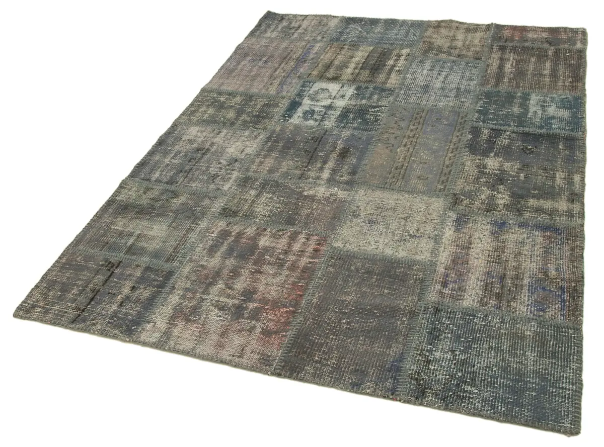 Patchwork Gri Pamuk Üzerine Yün El Dokuma Kilim-150x210 - Görsel 3