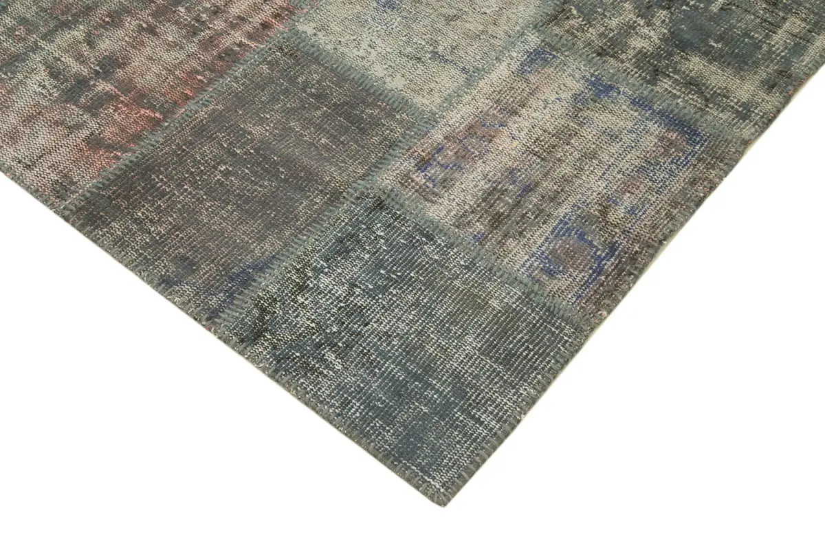 Patchwork Gri Pamuk Üzerine Yün El Dokuma Kilim-150x210 - Görsel 4