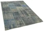 Patchwork Mavi Pamuk Üzerine Yün El Dokuma Kilim-149x209 - Görsel 2