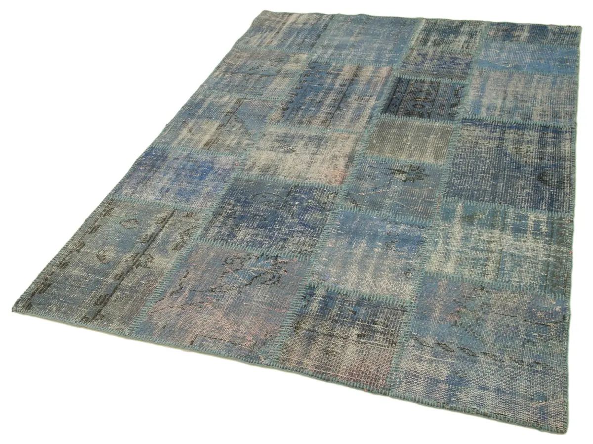 Patchwork Mavi Pamuk Üzerine Yün El Dokuma Kilim-149x209 - Görsel 3