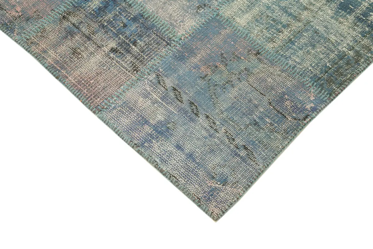 Patchwork Mavi Pamuk Üzerine Yün El Dokuma Kilim-149x209 - Görsel 4