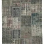 Patchwork Gri Pamuk Üzerine Yün El Dokuma Kilim-149x209