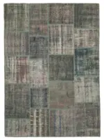 Patchwork Gri Pamuk Üzerine Yün El Dokuma Kilim-149x209