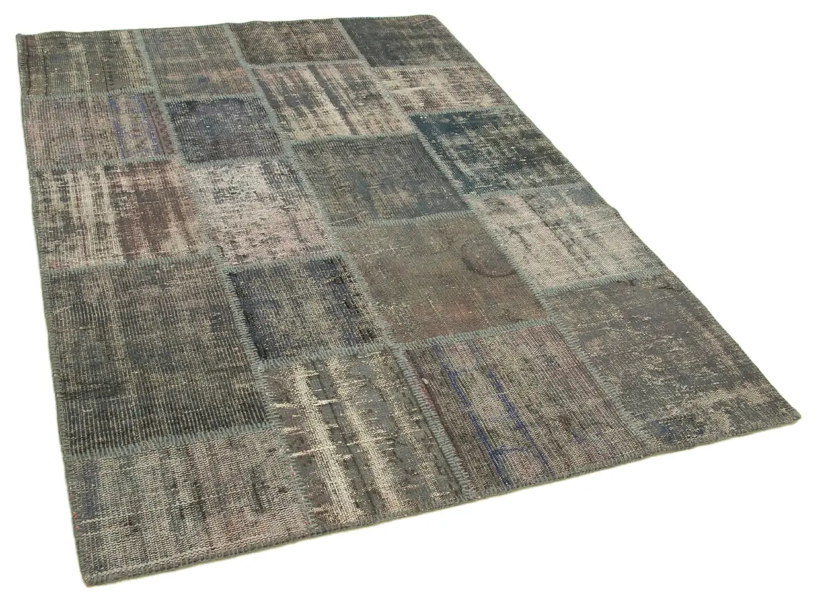 Patchwork Gri Pamuk Üzerine Yün El Dokuma Kilim-149x209 - Görsel 2