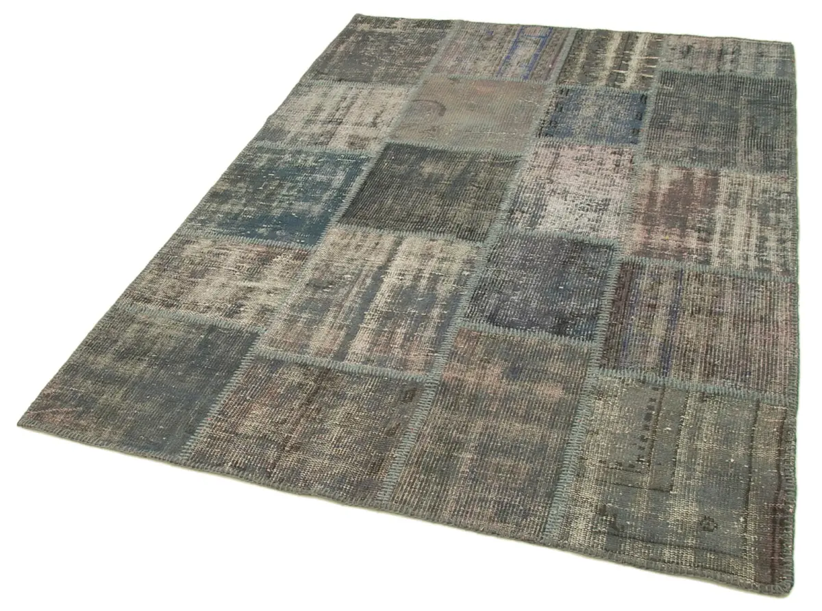 Patchwork Gri Pamuk Üzerine Yün El Dokuma Kilim-149x209 - Görsel 3
