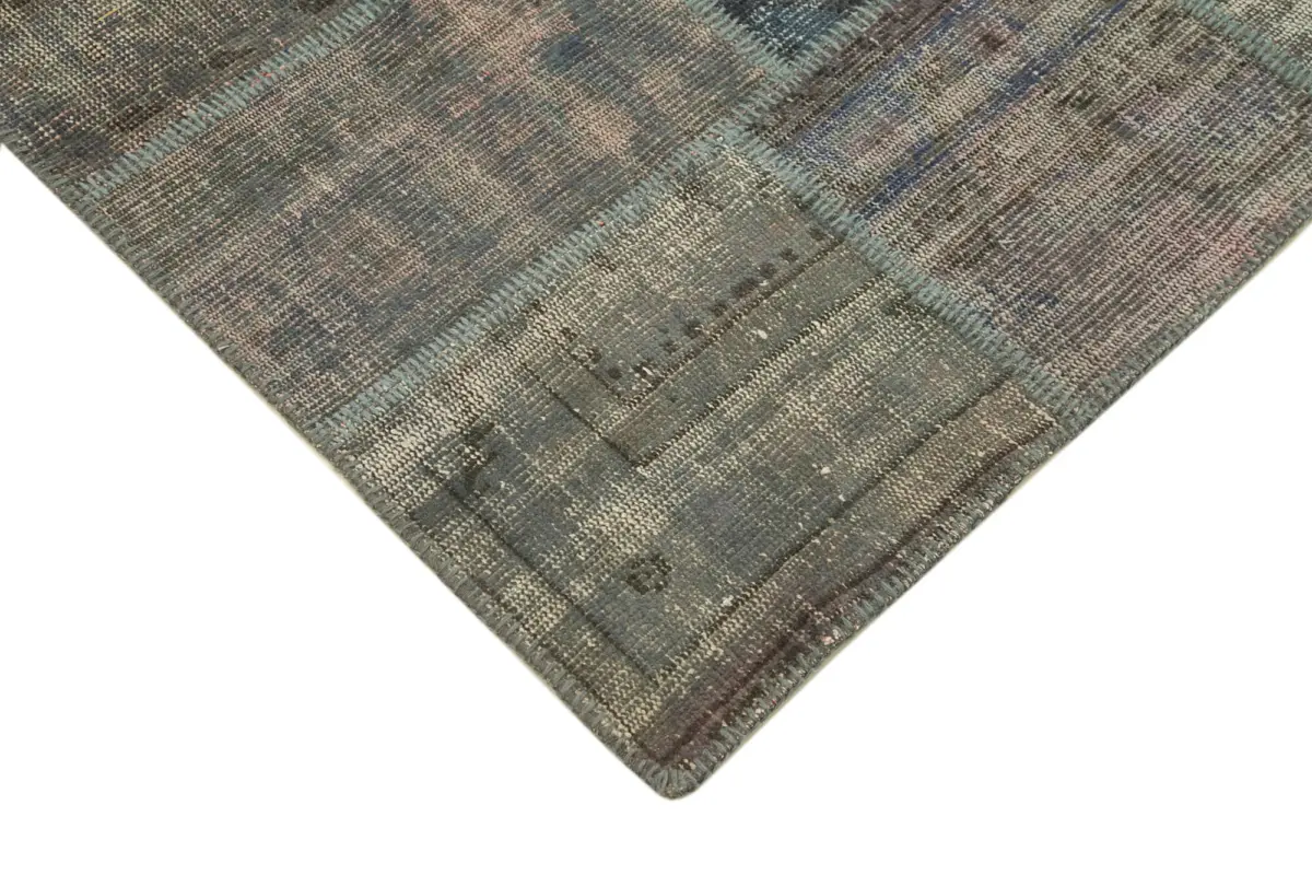 Patchwork Gri Pamuk Üzerine Yün El Dokuma Kilim-149x209 - Görsel 4