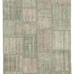 Patchwork Gri Pamuk Üzerine Yün El Dokuma Kilim-139x205