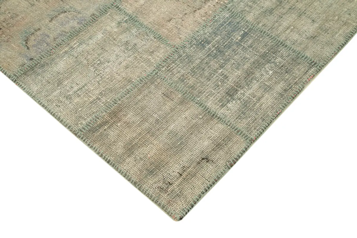 Patchwork Gri Pamuk Üzerine Yün El Dokuma Kilim-139x205 - Görsel 4