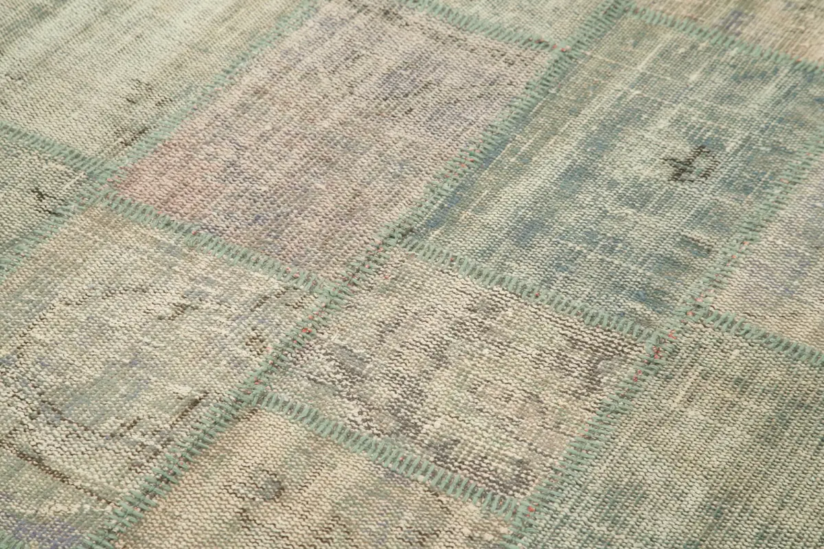 Patchwork Gri Pamuk Üzerine Yün El Dokuma Kilim-139x205 - Görsel 5