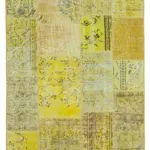 Patchwork Sarı Pamuk Üzerine Yün El Dokuma Kilim-123x176