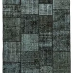Patchwork Siyah Pamuk Üzerine Yün El Dokuma Kilim-145x202