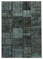 Patchwork Siyah Pamuk Üzerine Yün El Dokuma Kilim-145x202