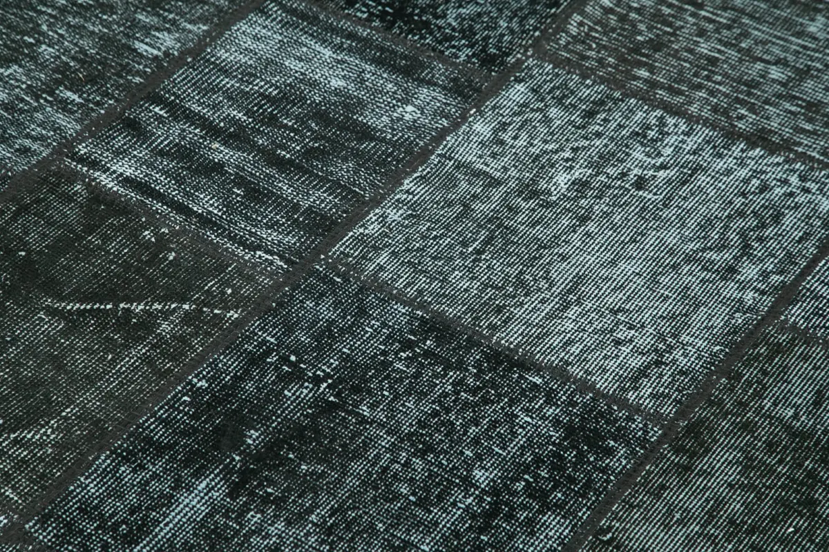 Patchwork Siyah Pamuk Üzerine Yün El Dokuma Kilim-145x202 - Görsel 5