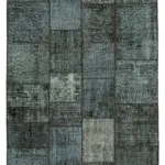 Patchwork Siyah Pamuk Üzerine Yün El Dokuma Kilim-134x204