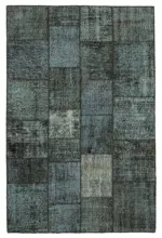 Patchwork Siyah Pamuk Üzerine Yün El Dokuma Kilim-134x204