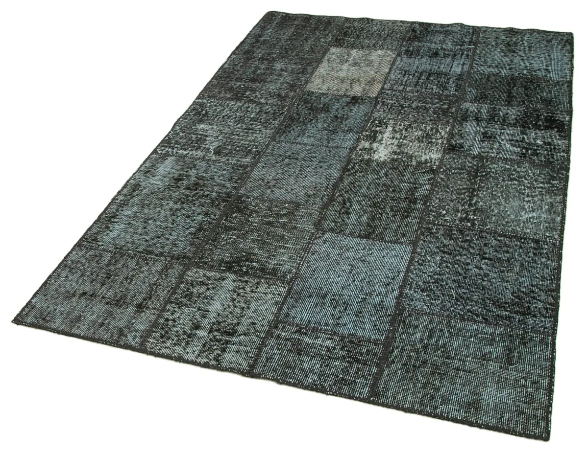 Patchwork Siyah Pamuk Üzerine Yün El Dokuma Kilim-134x204 - Görsel 3