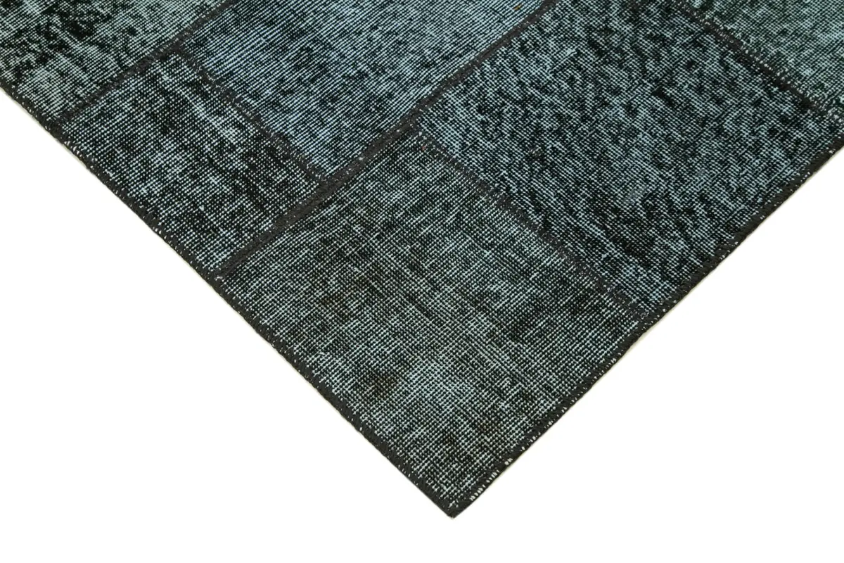 Patchwork Siyah Pamuk Üzerine Yün El Dokuma Kilim-134x204 - Görsel 4