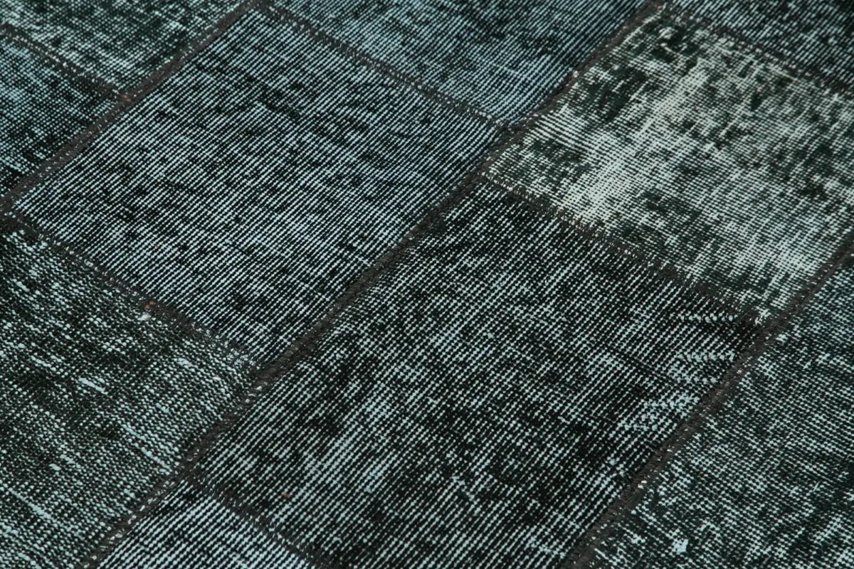 Patchwork Siyah Pamuk Üzerine Yün El Dokuma Kilim-134x204 - Görsel 5