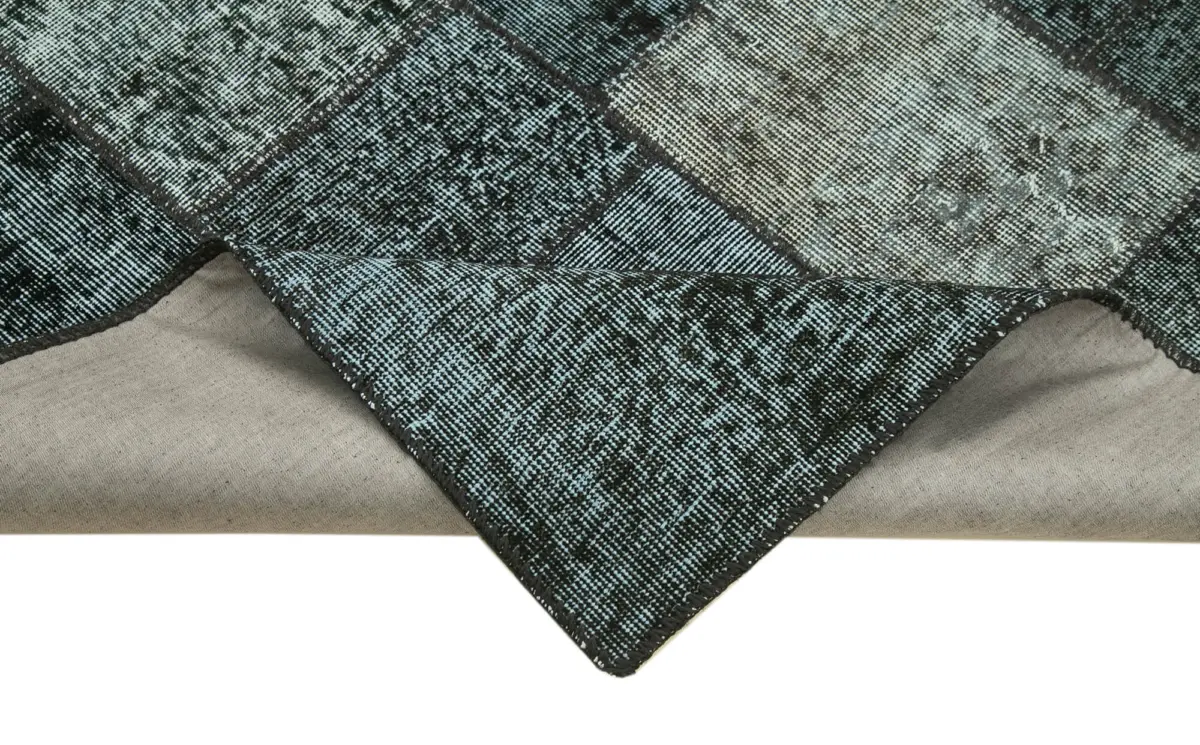 Patchwork Siyah Pamuk Üzerine Yün El Dokuma Kilim-134x204 - Görsel 6
