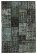 Patchwork Siyah Pamuk Üzerine Yün El Dokuma Kilim-135x201