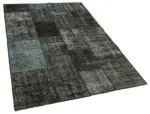 Patchwork Siyah Pamuk Üzerine Yün El Dokuma Kilim-135x201 - Görsel 2