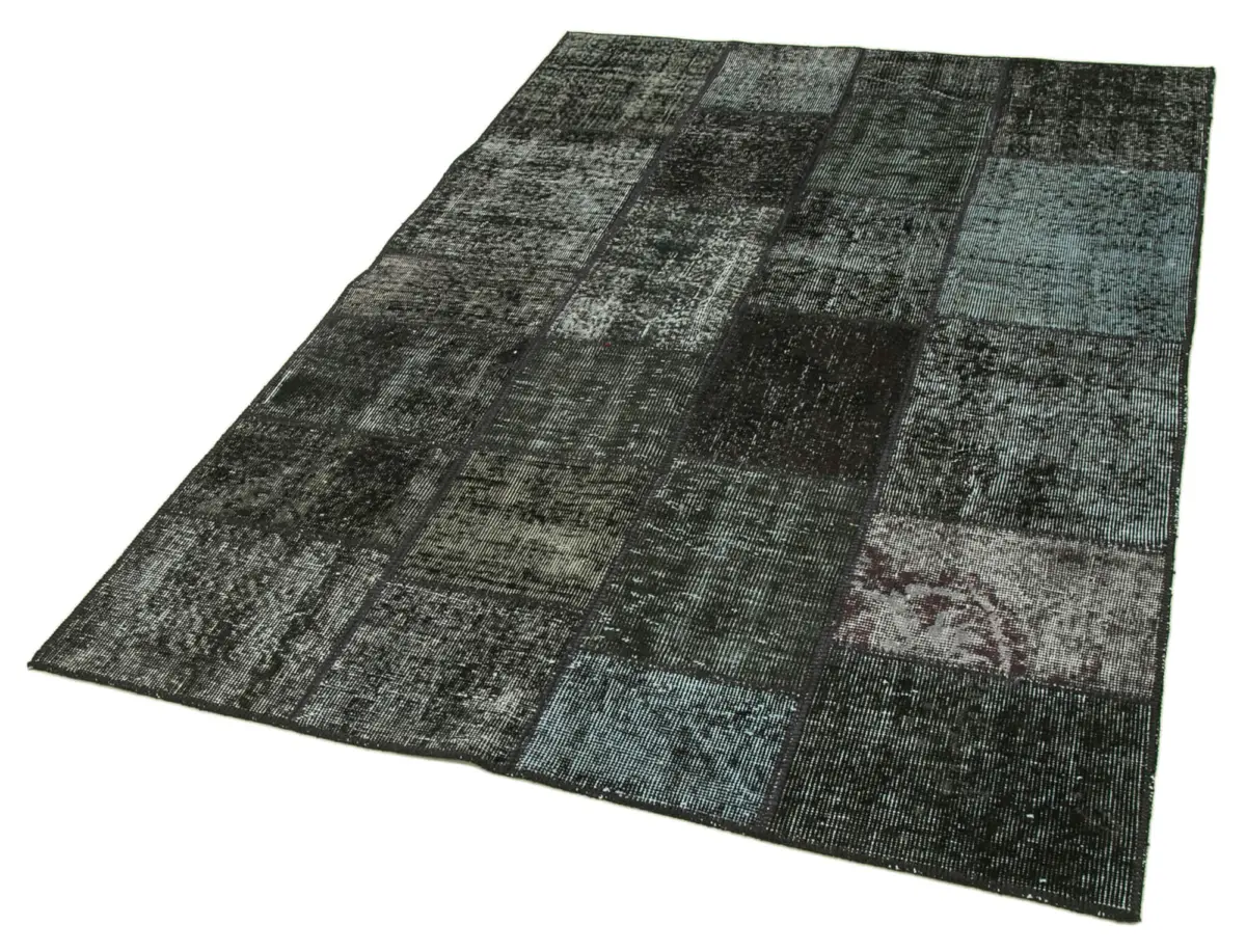 Patchwork Siyah Pamuk Üzerine Yün El Dokuma Kilim-135x201 - Görsel 3