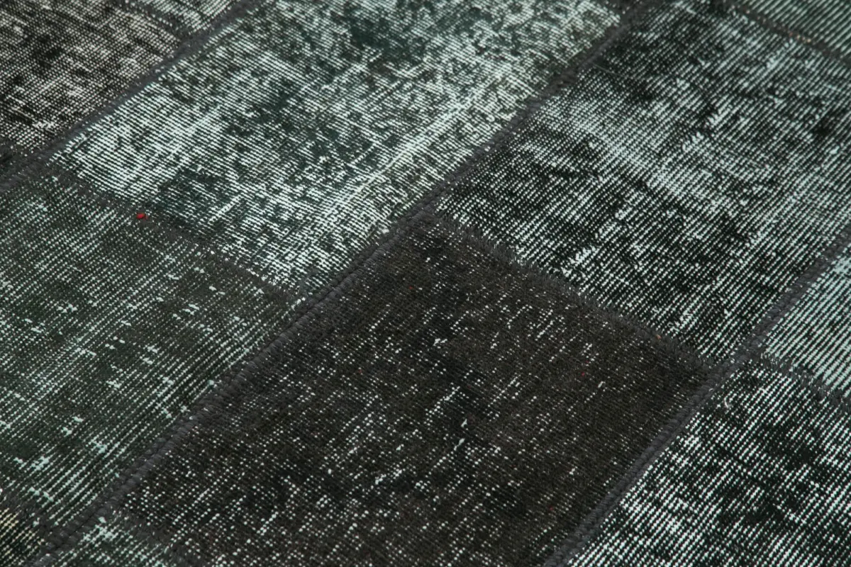 Patchwork Siyah Pamuk Üzerine Yün El Dokuma Kilim-135x201 - Görsel 5