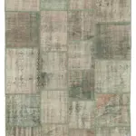 Patchwork Gri Pamuk Üzerine Yün El Dokuma Kilim-140x203