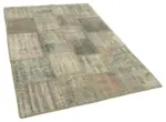 Patchwork Gri Pamuk Üzerine Yün El Dokuma Kilim-140x203 - Görsel 2