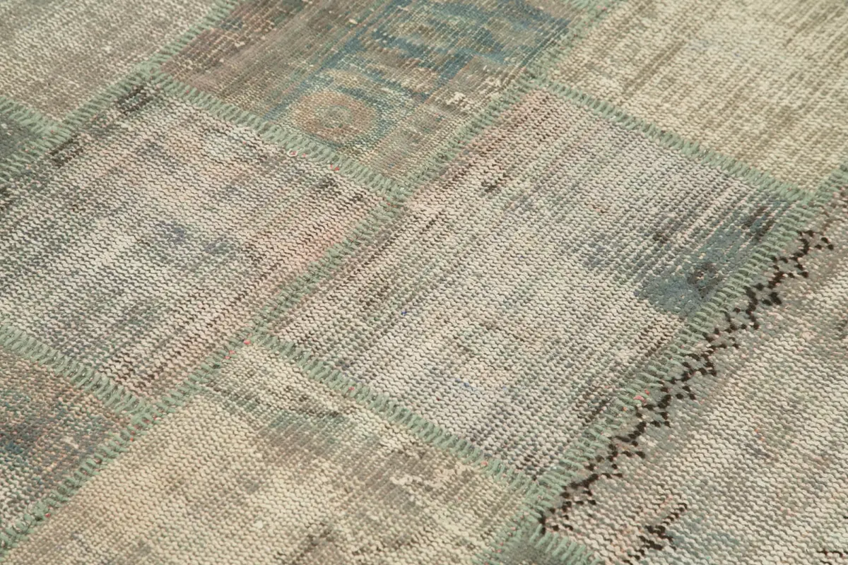 Patchwork Gri Pamuk Üzerine Yün El Dokuma Kilim-140x203 - Görsel 5