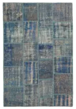 Patchwork Mavi Pamuk Üzerine Yün El Dokuma Kilim-141x205